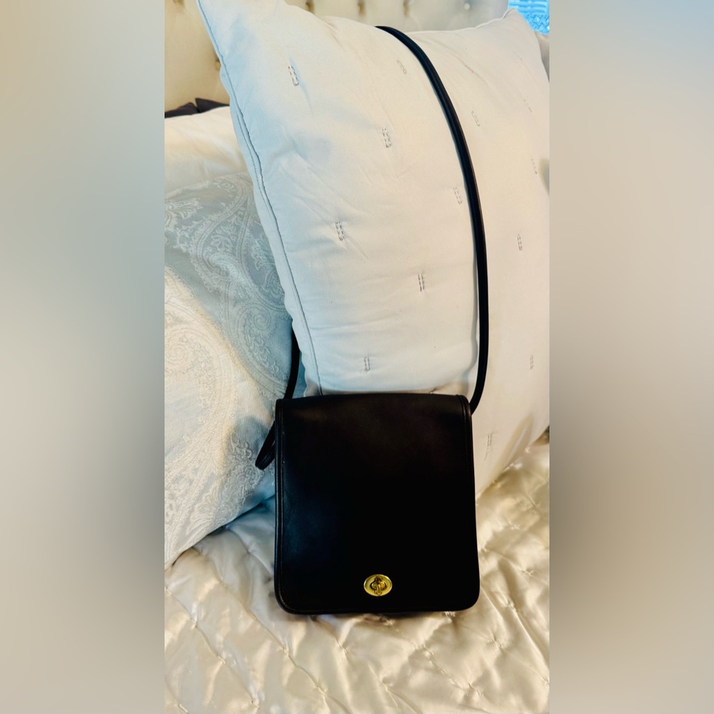 Coach Black Leather Crossbody Bag with Gold Accents - Picture 8 of 13